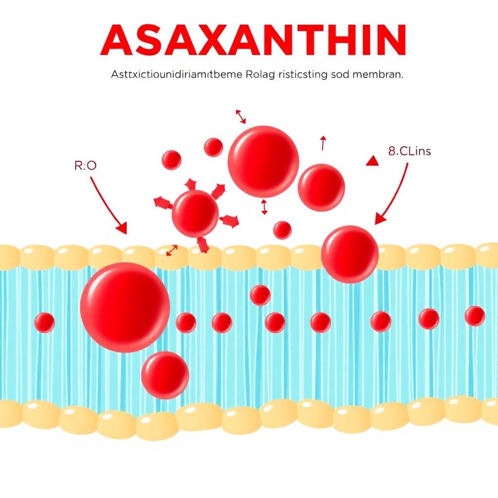 Esquema de la acción de la astaxantina en las membranas celulares
