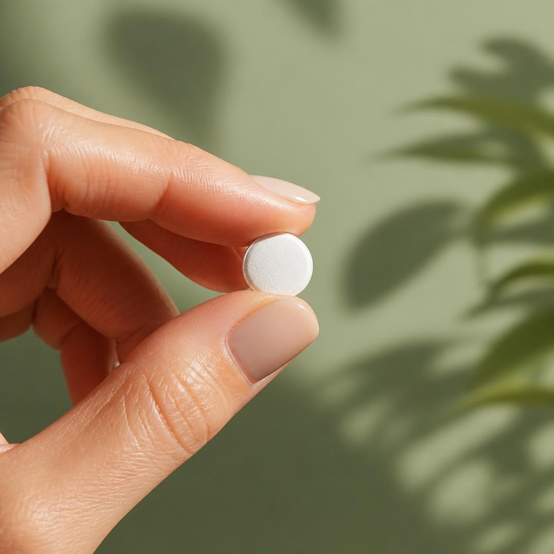 Compressa sublinguale di Vitamina B12 Lab tra le dita